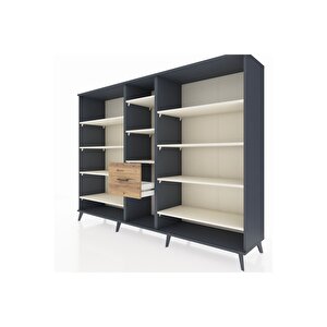 Hyperion Dolap 11 Raflı 3 Çekmeceli  220x44x163 Antrasit-aytaşı/çam