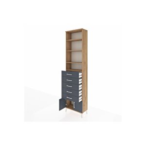 Arges Dolap 4 Raflı 5 Çekmeceli 2 Kapaklı 60x30x243 Çam-antrasit