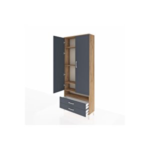 Arges Dolap 5 Raflı 2 Çekmeceli 2 Kapaklı 88x30x221 Çam-antrasit