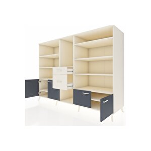 Kronos Dolap 10 Raflı 2 Çekmeceli 4 Kapaklı 220x59x163 Aytaşı-antrasit/aytaşı