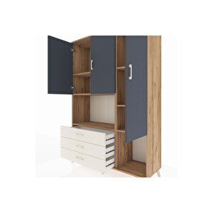 Hyperion Dolap 6 Raflı 3 Çekmeceli 3 Kapaklı 132x44x195 Çam-antrasit/aytaşı