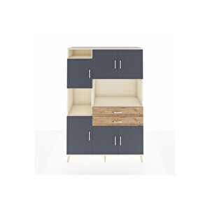 Hyperion Dolap 8 Raflı 2 Çekmeceli 6 Kapaklı 132x44x195 Aytaşı-antrasit/çam