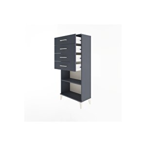 Arges Dolap Tek Raflı 4 Çekmeceli 60x30x134 Antrasit-antrasit