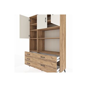 Hyperion Dolap 8 Raflı 5 Çekmeceli 3 Kapaklı 132x44x195 Çam-aytaşı/çam