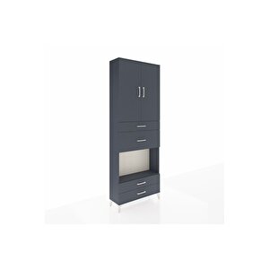 Arges Dolap 4 Raflı 4 Çekmeceli 2 Kapaklı 88x30x243 Antrasit-antrasit