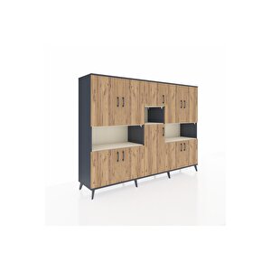 Hyperion Dolap 14 Raflı 10 Kapaklı 220x44x163 Antrasit-çam/aytaşı
