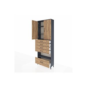 Arges Dolap 4 Raflı 5 Çekmeceli 2 Kapaklı 88x30x243 Antrasit-çam