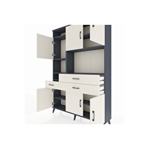 Arges Gardrop 9 Raflı 3 Çekmeceli 6 Kapaklı 132x30x195 Antrasit-aytaşı