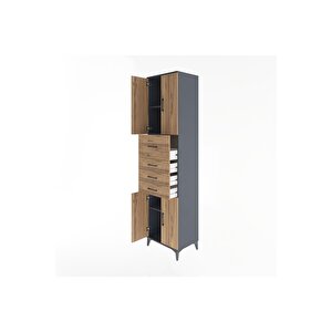 Hyperion Dolap 3 Raflı 4 Çekmeceli 4 Kapaklı 60x44x243 Antrasit-çam