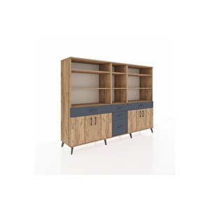 Hyperion Dolap 11 Raflı 5 Çekmeceli 4 Kapaklı 220x44x163 Çam-çam/antrasit