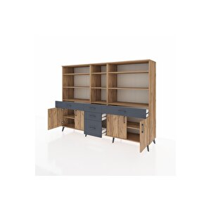 Hyperion Dolap 11 Raflı 5 Çekmeceli 4 Kapaklı 220x44x163 Çam-çam/antrasit