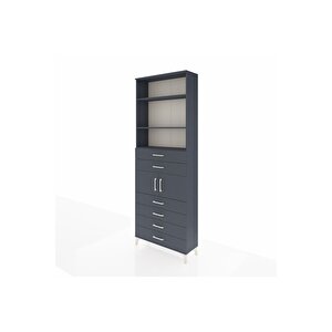 Arges Dolap 4 Raflı 6 Çekmeceli 2 Kapaklı 88x30x243 Antrasit-antrasit