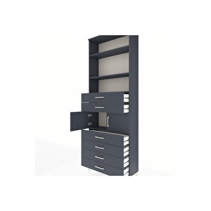 Arges Dolap 4 Raflı 6 Çekmeceli 2 Kapaklı 88x30x243 Antrasit-antrasit