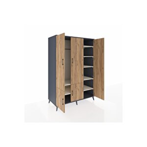 Kronos Dolap 7 Raflı 5 Kapaklı Tek Askılı 132x59x195 Antrasit-çam/aytaşı