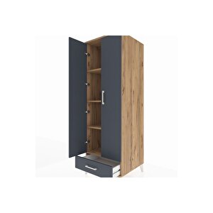 Kronos Dolap 4 Raflı Tek Çekmeceli 2 Kapaklı 60x59x182 Çam-antrasit