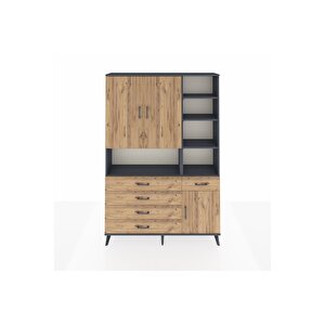 Arges Gardrop 8 Raflı 5 Çekmeceli 3 Kapaklı 132x30x195 Antrasit-çam