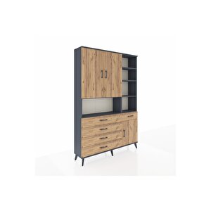 Arges Gardrop 8 Raflı 5 Çekmeceli 3 Kapaklı 132x30x195 Antrasit-çam