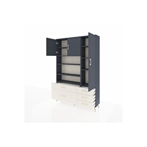 Arges Dolap 9 Raflı 5 Çekmeceli 3 Kapaklı 132x30x195 Antrasit-antrasit/aytaşı