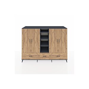 Kronos Dolap 12 Raflı 3 Çekmeceli 4 Kapaklı 220x59x163 Antrasit-çam