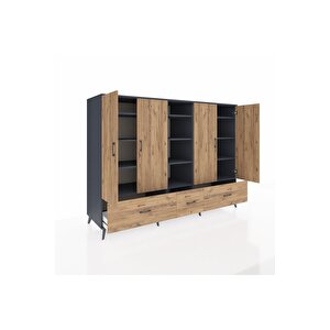 Kronos Dolap 12 Raflı 3 Çekmeceli 4 Kapaklı 220x59x163 Antrasit-çam