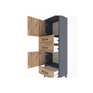Arges Dolap 2 Raflı 3 Çekmeceli 2 Kapaklı 44x30x134 Antrasit-çam