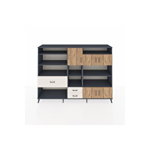 Hyperion Dolap 13 Raflı 3 Çekmeceli 5 Kapaklı 220x44x163 Antrasit-çam/aytaşı