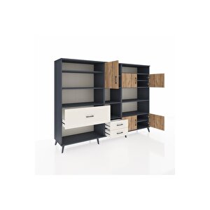 Hyperion Dolap 13 Raflı 3 Çekmeceli 5 Kapaklı 220x44x163 Antrasit-çam/aytaşı