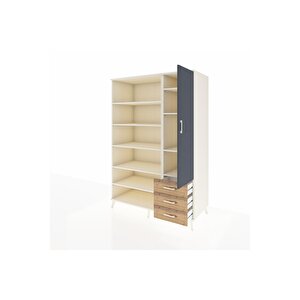 Kronos Dolap 9 Raflı 3 Çekmeceli Tek Kapaklı  132x59x195 Aytaşı-antrasit/çam