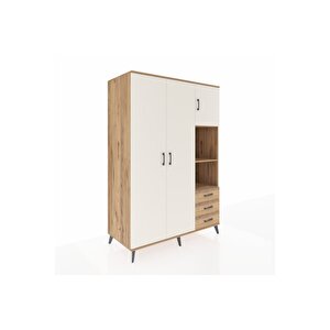Kronos Dolap 5 Raflı 3 Çekmeceli Tek Askılı 132x59x195 Çam-aytaşı/çam