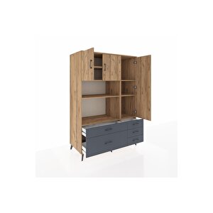 Kronos Dolap 7 Raflı 5 Çekmeceli 3 Kapaklı 132x59x195 Çam-çam/antrasit
