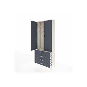 Arges Dolap 2 Raflı 4 Çekmeceli Tek Askılı 88x30x221 Aytaşı-antrasit