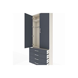 Arges Dolap 2 Raflı 4 Çekmeceli Tek Askılı 88x30x221 Aytaşı-antrasit
