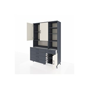 Hyperion Dolap 8 Raflı 5 Çekmeceli 3 Kapaklı 132x44x195 Antrasit-aytaşı/antrasit