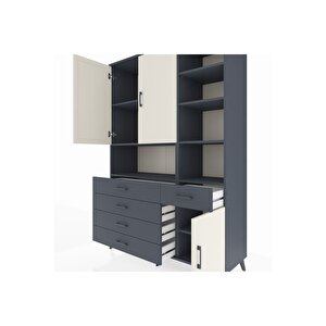Hyperion Dolap 8 Raflı 5 Çekmeceli 3 Kapaklı 132x44x195 Antrasit-aytaşı/antrasit