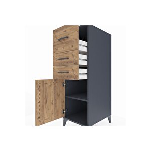 Kronos Dolap Tek Raflı 3 Çekmeceli Tek Kapaklı 44x59x134 Antrasit-çam