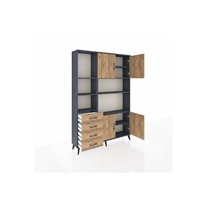 Arges Gardrop 8 Raflı 4 Çekmeceli 4 Kapaklı 132x30x195 Antrasit-çam