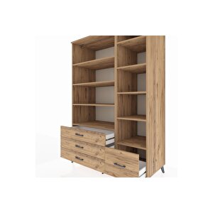 Kronos Dolap 9 Raflı 4 Çekmeceli  132x59x195 Çam-çam/çam