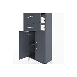 Hyperion Dolap Tek Raflı 2 Çekmeceli 2 Kapaklı 60x44x134 Antrasit-antrasit
