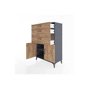 Hyperion Dolap Tek Raflı 3 Çekmeceli 2 Kapaklı 88x44x134 Antrasit-çam