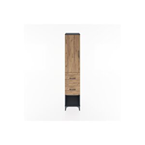 Hyperion Dolap 3 Raflı 2 Çekmeceli Tek Kapaklı 44x44x221 Antrasit-çam