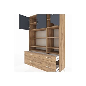 Hyperion Dolap 10 Raflı 4 Çekmeceli 3 Kapaklı 132x44x195 Çam-antrasit/çam