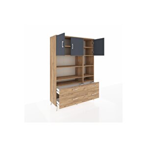 Hyperion Dolap 10 Raflı 4 Çekmeceli 3 Kapaklı 132x44x195 Çam-antrasit/çam