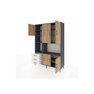 Hyperion Dolap 9 Raflı 3 Çekmeceli 5 Kapaklı 132x44x195 Antrasit-çam/aytaşı