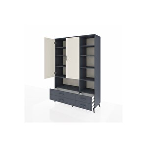 Hyperion Dolap 10 Raflı 4 Çekmeceli 2 Kapaklı 132x44x195 Antrasit-aytaşı/antrasit
