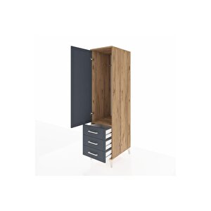Kronos Dolap Tek Raflı 3 Çekmeceli Tek Askılı 44x59x182 Çam-antrasit