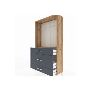 Arges Dolap Tek Raflı 3 Çekmeceli Tek Askılı 88x30x163 Çam-antrasit