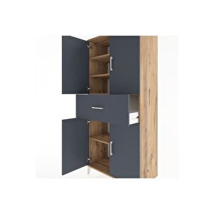 Hyperion Dolap 4 Raflı Tek Çekmeceli 4 Kapaklı 88x44x195 Çam-antrasit