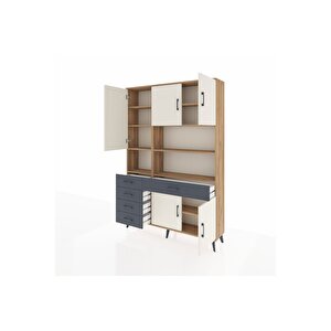 Arges Dolap 9 Raflı 5 Çekmeceli 5 Kapaklı 132x30x195 Çam-aytaşı/antrasit