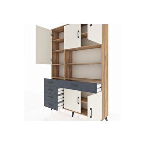 Arges Dolap 9 Raflı 5 Çekmeceli 5 Kapaklı 132x30x195 Çam-aytaşı/antrasit