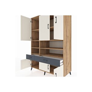 Kronos Dolap 8 Raflı 2 Çekmeceli 6 Kapaklı 132x59x195 Çam-aytaşı/antrasit
